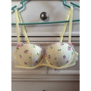 NWT Victoria's Secret PINK Wink Push-Up Balconette Bra Yellow Fruit Lemons 34B